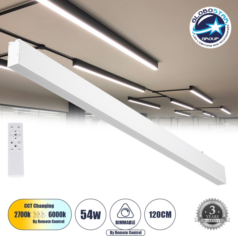 GLOBOSTAR® FELIX 61029-S Μοντέρνο Φωτιστικό Οροφής LED 54W 6500lm 120° AC 220-240V IP20 Ρυθμιζόμενο Λευκό CCT με Χειριστήριο από 2700K έως 6000K Dimmable - Lumileds SMD Chip - Λευκό Ματ - Μ120 x Π3.5 x Υ7cm - 3 Χρόνια Εγγύηση